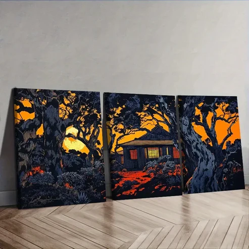 3pcs Vibrant Orange, Black & White Landscape Wall Art Set Canvas Framed 40x60cm – High Quality Print 100% Australian Made Wall Canvas Ready to Hang