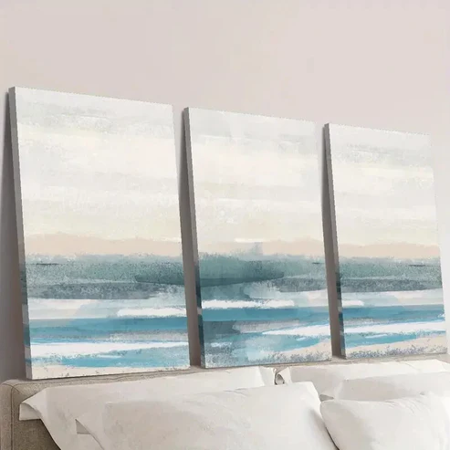 3pcs Abstract Watercolor Blue Ocean Wall Art Set Canvas Framed 40x60cm – High Quality Print 100% Australian Made Wall Canvas Ready to Hang