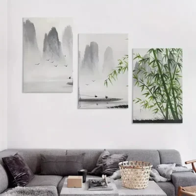 3pcs Traditional Chinese Painting Canvas Framed 50x70cm- High Quality Print 100% Australian Made Wall Canvas Ready to Hang