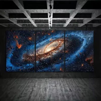 3pcs Blue Galaxy Background with Stars and A Big Milky Way Canvas Framed 50x70cm- High Quality Print 100% Australian Made Wall Canvas Ready to Hang