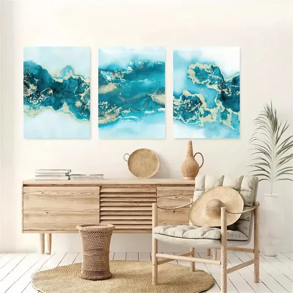3pcs Turquoise Abstract Canvas Framed 50x70cm- High Quality Print 100% Australian Made Wall Canvas Ready to Hang