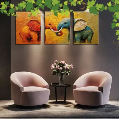 3pcs Elephant Duo Canvas Framed 50x70cm- High Quality Print 100% Australian Made Wall Canvas Ready to Han
