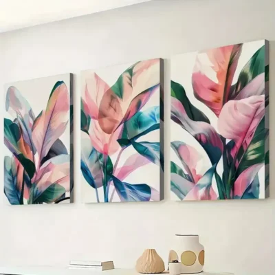 3pcs Modern Abstract Painting Of Plant Leaves Canvas Framed 50x70cm- High Quality Print 100% Australian Made Wall Canvas Ready to Hang