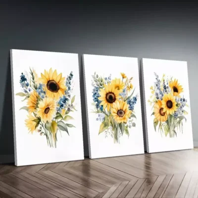3pcs Rustic Art Of Sunflowers Canvas Framed 50x70cm- High Quality Print 100% Australian Made Wall Canvas Ready to Hang