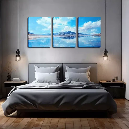 3pcs Lake At The Foot Of The Mountain Wall Art Set Canvas Framed 40x60cm – High Quality Print 100% Australian Made Wall Canvas Ready to Hang