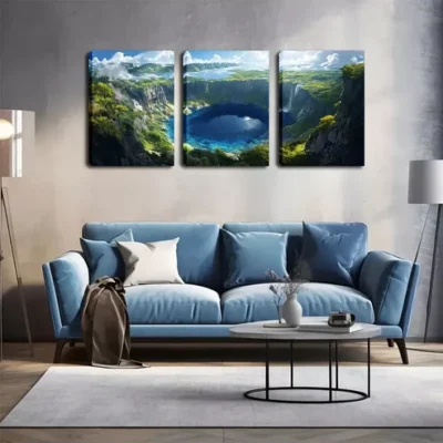 3pcs Magical Dark Blue Lake Wall Art Set Canvas Framed 40x60cm - High Quality Print 100% Australian Made Wall Canvas Ready to Hang