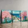 3pcs Cherry Blossom Serene Triptych Wall Art Set Canvas Framed 50x70cm - High Quality Print 100% Australian Made Wall Canvas Ready to Hang