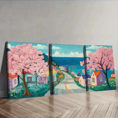 3pcs Cherry Blossom Serene Triptych Wall Art Set Canvas Framed 50x70cm - High Quality Print 100% Australian Made Wall Canvas Ready to Hang