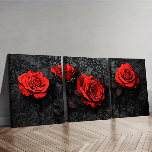 3pcs Gothic red rose Wall Art Set Canvas Framed 40x60cm – High Quality Print 100% Australian Made Wall Canvas Ready to Hang