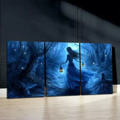 3pcs Mystical Lady and Animals Canvas Framed 50x70cm- High Quality Print 100% Australian Made Wall Canvas Ready to Hang