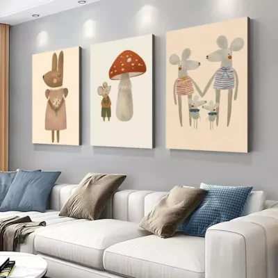 3pcs Cartoon Animal Painting Canvas Framed 50x70cm - High Quality Print 100% Australian Made Wall Canvas Ready to Hang