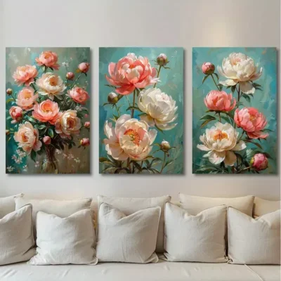3pcs Peony Blossom Canvas Framed 50x70cm- High Quality Print 100% Australian Made Wall Canvas Ready to Hang