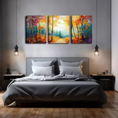 3pcs Poster Picture, Autumn Woods, Attractive Wall Art Set Canvas Framed 40x60cm - High Quality Print 100% Australian Made Wall Canvas Ready to Hang