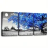 3pcs Blue Tree Moon Landscape with Vibrant Blue Hues Wall Art Set Canvas Framed 40x60cm - High Quality Print 100% Australian Made Wall Canvas Ready to Hang