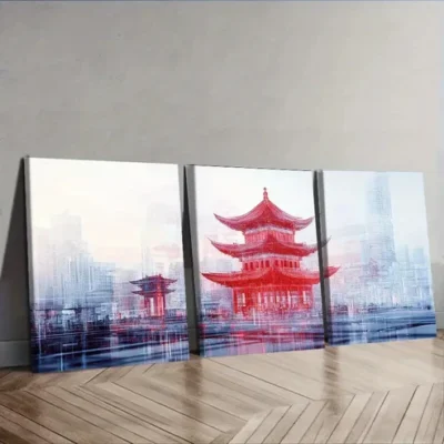 3pcs Chinese-style tower Traditional Wall Art Set Canvas Framed 40x60cm - High Quality Print 100% Australian Made Wall Canvas Ready to Hang