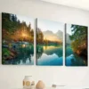 3pcs Sunrise Mountains, Forest, Lake Reflections Wall Art Set Canvas Framed 40x60cm - High Quality Print 100% Australian Made Wall Canvas Ready to Hang