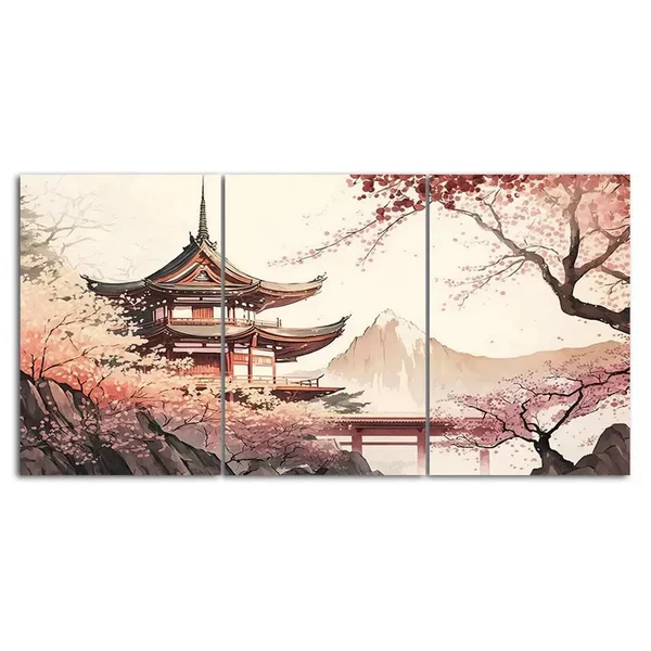 3pcs Chinese Temple Scenery Painting Style Canvas Framed 40x60cm – High Quality Print 100% Australian Made Wall Canvas Ready to Hang