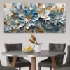 3pcs Blue White & Gold Abstract Flower Canvas Framed 40x60cm - High Quality Print 100% Australian Made Wall Canvas Ready to Hang - Image 3