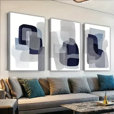 3pcs Blue and Grey Abstract Art Canvas Framed 50x70cm- High Quality Print 100% Australian Made Wall Canvas Ready to Hang