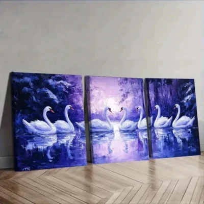 3pcs Featuring a Group of Swans on a Lake Wall Art Set Canvas Framed 50x70cm - High Quality Print 100% Australian Made Wall Canvas Ready to Hang