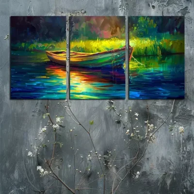 3pcs Boat and Lake Canvas Framed 50x70cm- High Quality Print 100% Australian Made Wall Canvas Ready to Hang