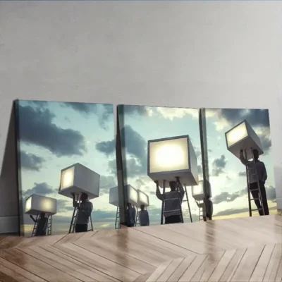 3pcs Modern Film Set Design with Lifting Lights Wall Art Set Canvas Framed 40x60cm - High Quality Print 100% Australian Made Wall Canvas Ready to Hang