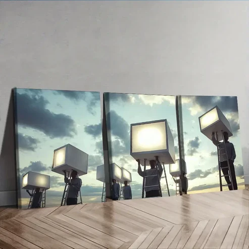 3pcs Modern Film Set Design with Lifting Lights Wall Art Set Canvas Framed 40x60cm – High Quality Print 100% Australian Made Wall Canvas Ready to Hang