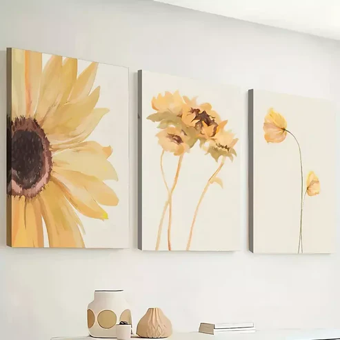 3pcs simple sunflower flower watercolor Paint Wall Art Set Canvas Framed 40x60cm – High Quality Print 100% Australian Made Wall Canvas Ready to Hang