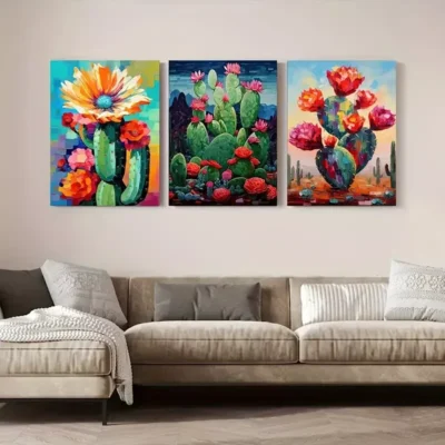3pcs Floral Mexican Cactus Canvas Framed 50x70cm- High Quality Print 100% Australian Made Wall Canvas Ready to Hang