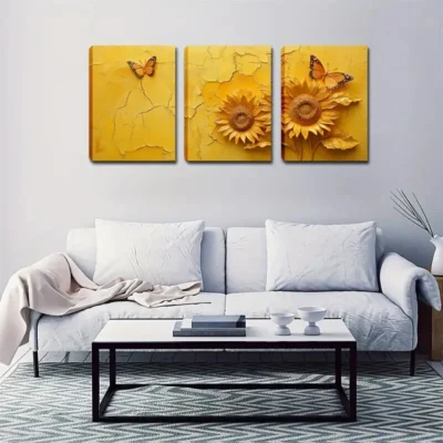 3pcs Two Yellow Sunflowers Modern Style Wall Art Set Canvas Framed 40x60cm - High Quality Print 100% Australian Made Wall Canvas Ready to Hang
