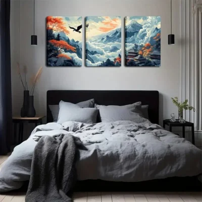 3pcs Red Foliage Mountain Landscape Wall Art Set Canvas Framed 50x70cm - High Quality Print 100% Australian Made Wall Canvas Ready to Hang