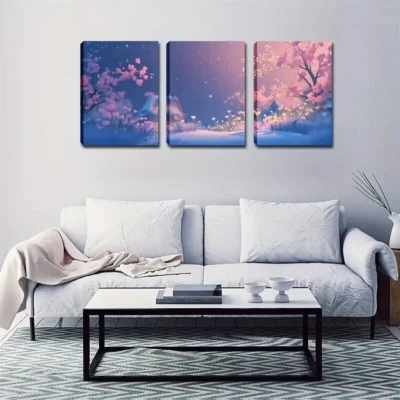 3pcs Pink Cherry Blossom Landscape  Wall Art Set Canvas Framed 50x70cm - High Quality Print 100% Australian Made Wall Canvas Ready to Hang