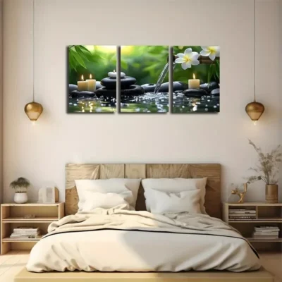3pcs Green Plants Light Elegant Style Wall Art Set Canvas Framed 50x70cm - High Quality Print 100% Australian Made Wall Canvas Ready to Hang