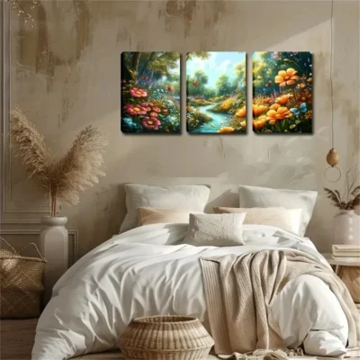 3pcs A Variety Of Flowers Romantic Style Wall Art Set Canvas Framed 50x70cm - High Quality Print 100% Australian Made Wall Canvas Ready to Hang