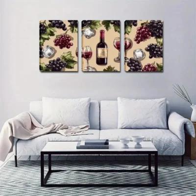 3pcs Abstract Ice Cubes and Grapes Wall Art Set Canvas Framed 50x70cm - High Quality Print 100% Australian Made Wall Canvas Ready to Hang