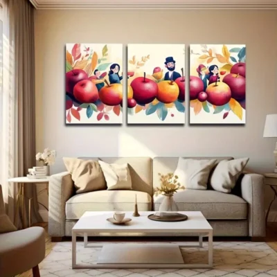 3pcs Vibrant Leaves and Apples Wall Art Set Canvas Framed 50x70cm - High Quality Print 100% Australian Made Wall Canvas Ready to Hang