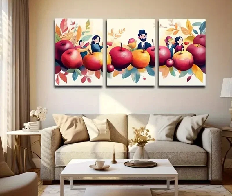 3pcs Vibrant Leaves and Apples Wall Art Set Canvas Framed 40x60cm – High Quality Print 100% Australian Made Wall Canvas Ready to Hang