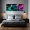 3pcs Neon Light Abstract Cat Listening to Music Wall Art Set Canvas Framed 40x60cm - High Quality Print 100% Australian Made Wall Canvas Ready to Hang - Image 3
