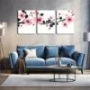 3pcs Pink Flowers Black Stamens Modern Wall Art Set Canvas Framed 50x70cm - High Quality Print 100% Australian Made Wall Canvas Ready to Hang - Image 3