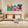 3pcs Colorful Abstract Geometric Wall Art Set Canvas Framed 40x60cm - High Quality Print 100% Australian Made Wall Canvas Ready to Hang