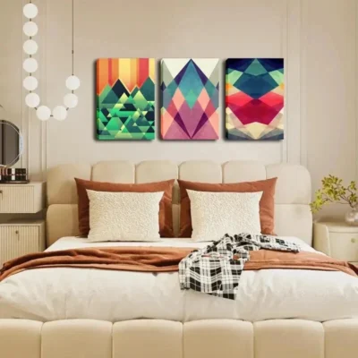 3pcs Colorful Abstract Geometric Wall Art Set Canvas Framed 40x60cm - High Quality Print 100% Australian Made Wall Canvas Ready to Hang