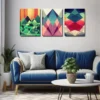 3pcs Colorful Abstract Geometric Wall Art Set Canvas Framed 40x60cm - High Quality Print 100% Australian Made Wall Canvas Ready to Hang - Image 2