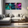 3pcs Neon Light Abstract Cat Listening to Music Wall Art Set Canvas Framed 40x60cm - High Quality Print 100% Australian Made Wall Canvas Ready to Hang - Image 2