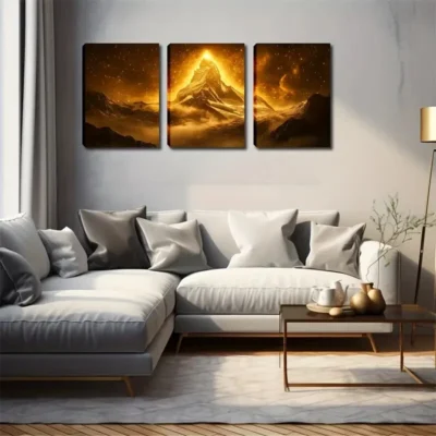 3pcs Golden light shining Magic hilltop abstract Wall Art Set Canvas Framed 40x60cm - High Quality Print 100% Australian Made Wall Canvas Ready to Hang