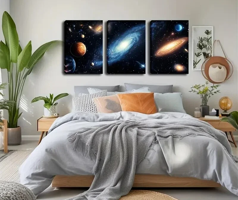 3pcs cosmic vastness with mysterious sci-fi style Wall Art Set Canvas Framed 40x60cm – High Quality Print 100% Australian Made Wall Canvas Ready to Hang