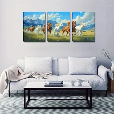 3pcs  Different Colors Of Horses Specific Style Wall Art Set Canvas Framed 50x70cm - High Quality Print 100% Australian Made Wall Canvas Ready to Hang