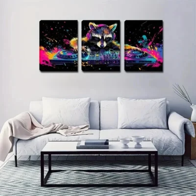 3pcs Animal Kingdom, Wonderful Music in Trendy Wall Art Set Canvas Framed 50x70cm - High Quality Print 100% Australian Made Wall Canvas Ready to Hang