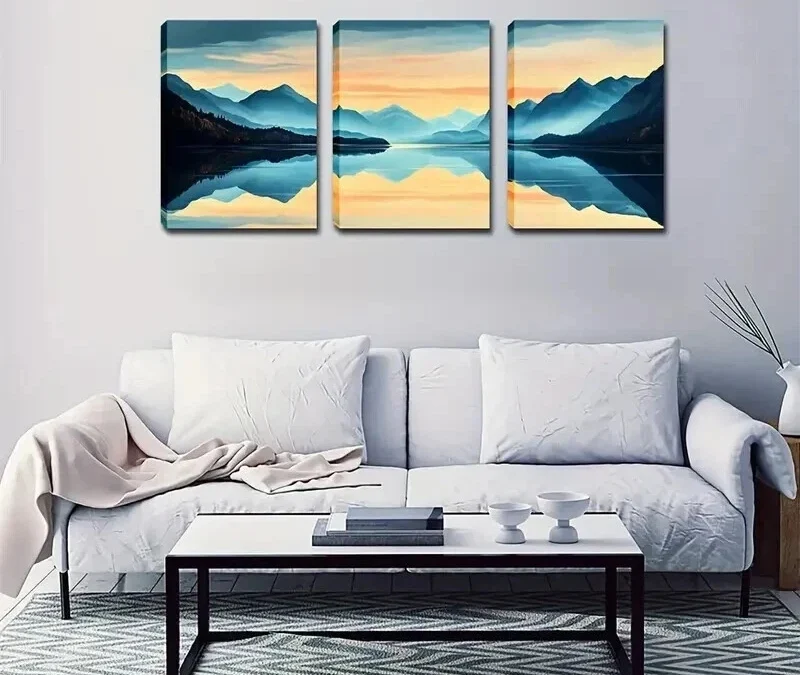 3pcs Verdant Hillside Romantic Style Wall Art Set Canvas Framed 50x70cm – High Quality Print 100% Australian Made Wall Canvas Ready to Hang