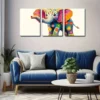 3pcs Cute Elephants Dressed in Colorful Circles Wall Art Set Canvas Framed 50x70cm - High Quality Print 100% Australian Made Wall Canvas Ready to Hang - Image 2