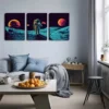 3pcs  Astronaut Landing on Moon Triptych Wall Art Set Canvas Framed 50x70cm - High Quality Print 100% Australian Made Wall Canvas Ready to Hang - Image 3